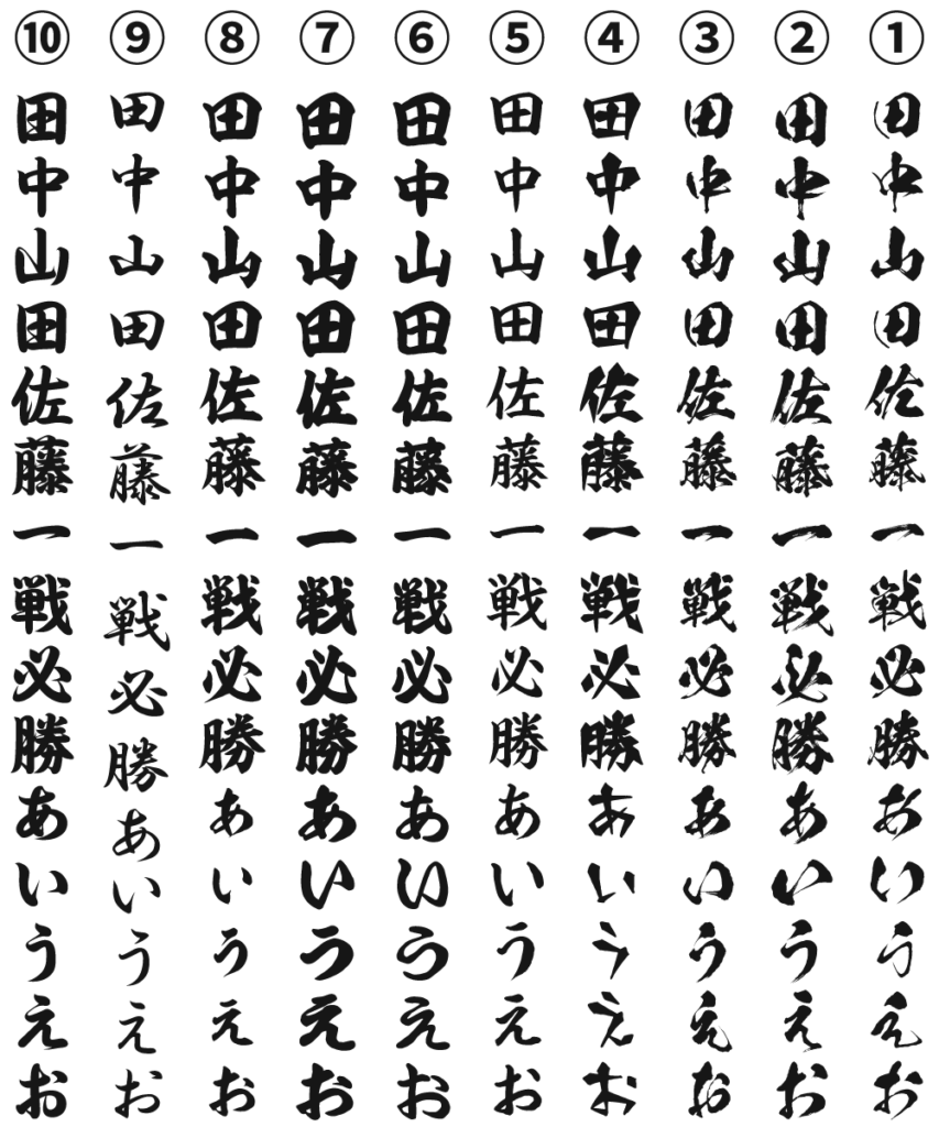 フォント見本：毛筆書体